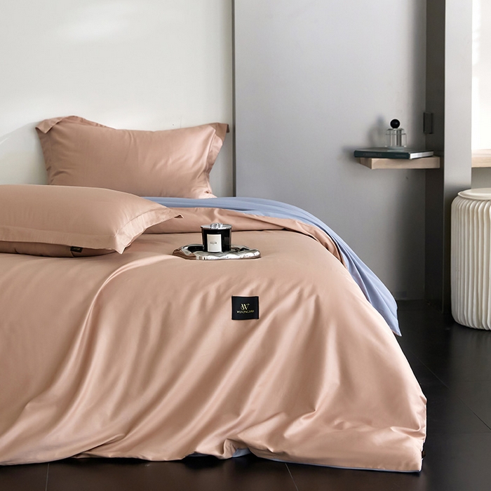 91家纺网 家纺一手货源 找家纺 梧桐树 2026新款60S纯色全棉纯棉长绒棉系列四件套 60S纯色长绒棉-豆沙粽+宾利蓝