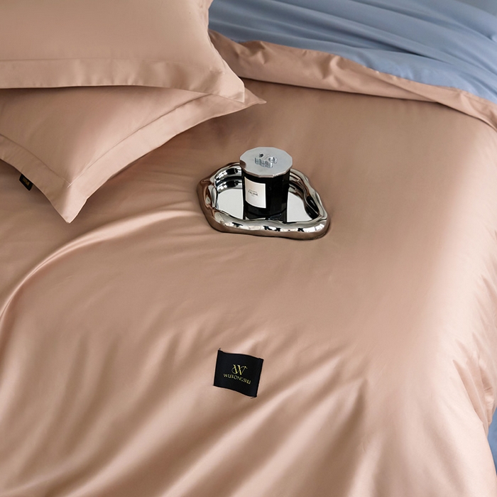 91家纺网 家纺一手货源 找家纺 梧桐树 2026新款60S纯色全棉纯棉长绒棉系列四件套 60S纯色长绒棉-豆沙粽+宾利蓝