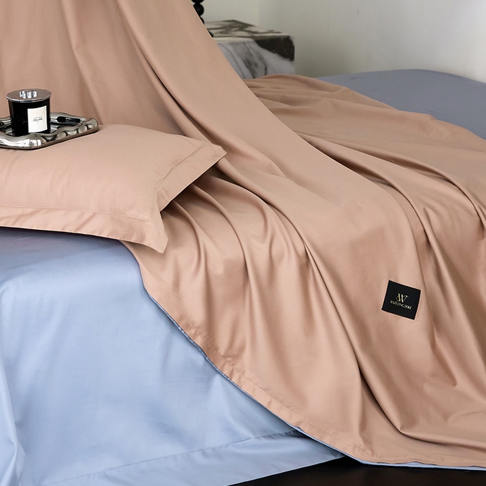 91家纺网 家纺一手货源 找家纺 梧桐树 2026新款60S纯色全棉纯棉长绒棉系列四件套 60S纯色长绒棉-豆沙粽+宾利蓝