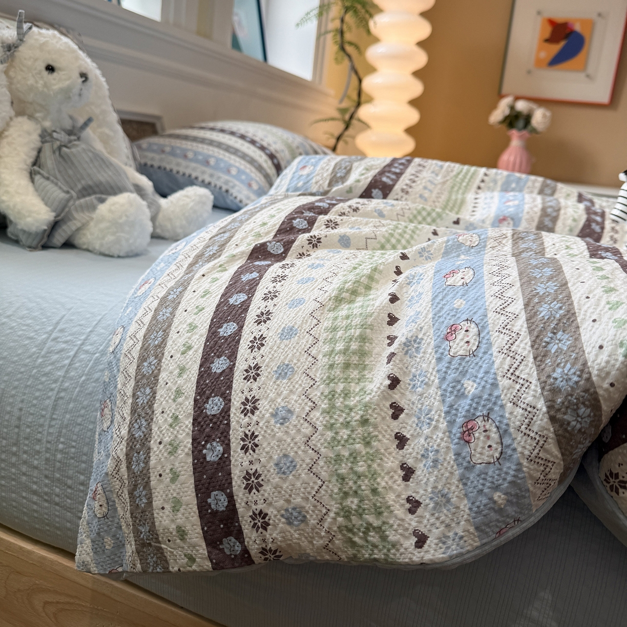 91家纺网 家纺一手货源 找家纺 （总）盼季家纺 2026新款简单款105g泡芙棉印花四件套-费尔岛