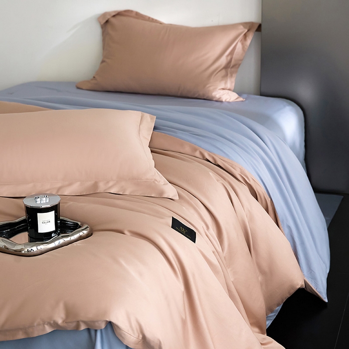 91家纺网 家纺一手货源 找家纺 梧桐树 2026新款60S纯色全棉纯棉长绒棉系列四件套 60S纯色长绒棉-豆沙粽+宾利蓝