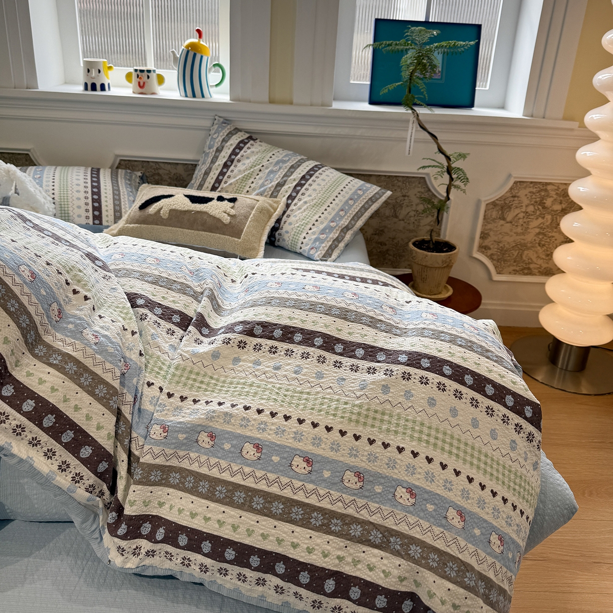 91家纺网 家纺一手货源 找家纺 盼季家纺 2026新款简单款105g泡芙棉印花四件套-费尔岛 费尔岛系列-喵喵