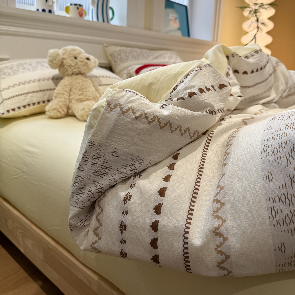 盼季家纺 2026新款简单款105g泡芙棉印花四件套-费尔岛 费尔岛系列-多米诺