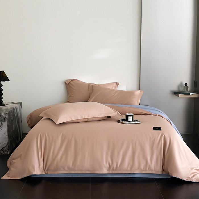 91家纺网 家纺一手货源 找家纺 梧桐树 2026新款60S纯色全棉纯棉长绒棉系列四件套 60S纯色长绒棉-豆沙粽+宾利蓝