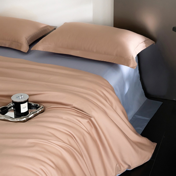 91家纺网 家纺一手货源 找家纺 梧桐树 2026新款60S纯色全棉纯棉长绒棉系列四件套 60S纯色长绒棉-豆沙粽+宾利蓝