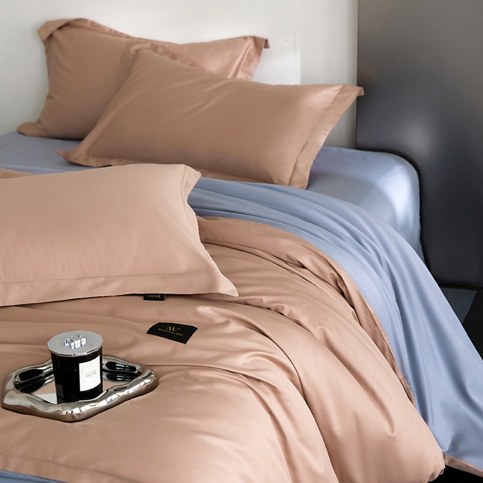 91家纺网 家纺一手货源 找家纺 梧桐树 2026新款60S纯色全棉纯棉长绒棉系列四件套 60S纯色长绒棉-豆沙粽+宾利蓝