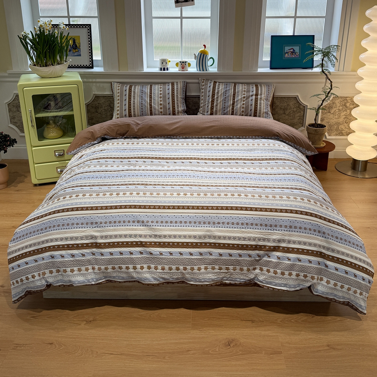 91家纺网 家纺一手货源 找家纺 盼季家纺 2026新款简单款105g泡芙棉印花四件套-费尔岛 费尔岛系列-晴空小狗