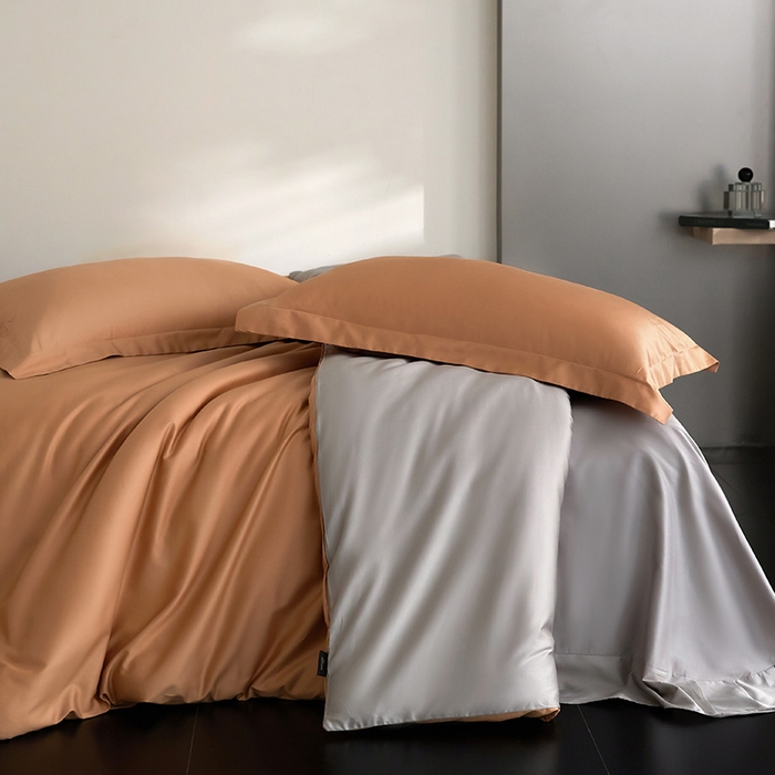 梧桐树 2026新款60S纯色全棉纯棉长绒棉系列四件套 60S纯色长绒棉-落日桔+银灰