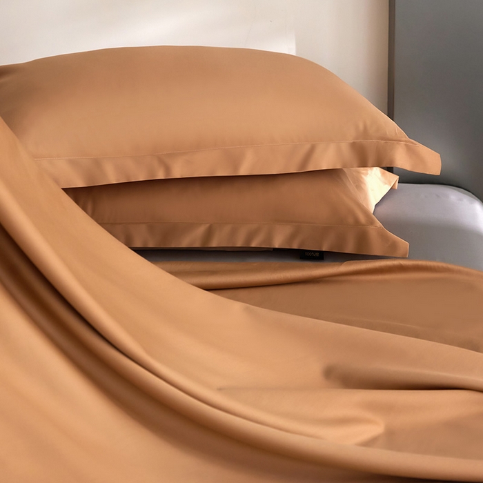 91家纺网 家纺一手货源 找家纺 梧桐树 2026新款60S纯色全棉纯棉长绒棉系列四件套 60S纯色长绒棉-落日桔+银灰