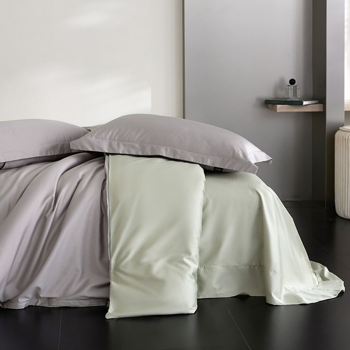 梧桐树 2026新款60S纯色全棉纯棉长绒棉系列四件套 60S纯色长绒棉-银灰+绿