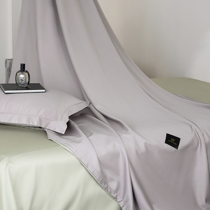 91家纺网 家纺一手货源 找家纺 梧桐树 2026新款60S纯色全棉纯棉长绒棉系列四件套 60S纯色长绒棉-银灰+绿