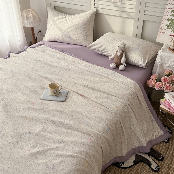 91家纺网 家纺一手货源 找家纺 盛凡家纺 2026新款小清新抗菌夏被夏凉被空调被被子被芯夏被四件套 蝶影翩翩