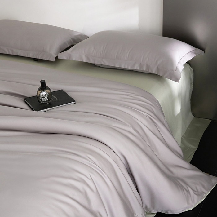 91家纺网 家纺一手货源 找家纺 梧桐树 2026新款60S纯色全棉纯棉长绒棉系列四件套 60S纯色长绒棉-银灰+绿