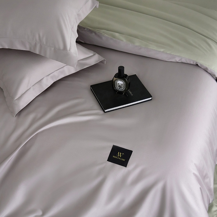 91家纺网 家纺一手货源 找家纺 梧桐树 2026新款60S纯色全棉纯棉长绒棉系列四件套 60S纯色长绒棉-银灰+绿