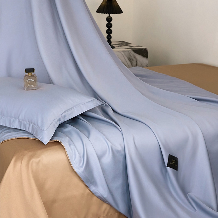 91家纺网 家纺一手货源 找家纺 梧桐树 2026新款60S纯色全棉纯棉长绒棉系列四件套 60S纯色长绒棉-宾利蓝+香槟金