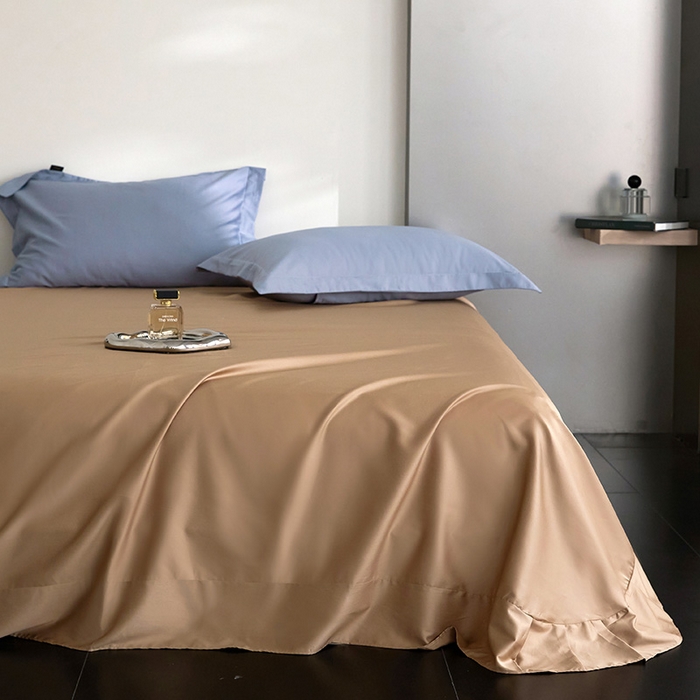 91家纺网 家纺一手货源 找家纺 梧桐树 2026新款60S纯色全棉纯棉长绒棉系列四件套 60S纯色长绒棉-宾利蓝+香槟金