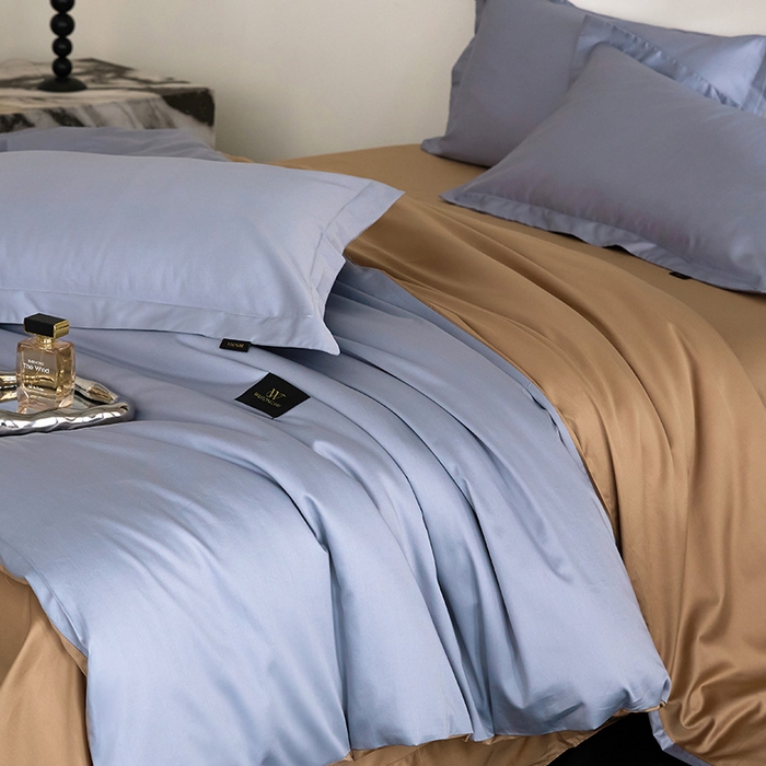 91家纺网 家纺一手货源 找家纺 梧桐树 2026新款60S纯色全棉纯棉长绒棉系列四件套 60S纯色长绒棉-宾利蓝+香槟金