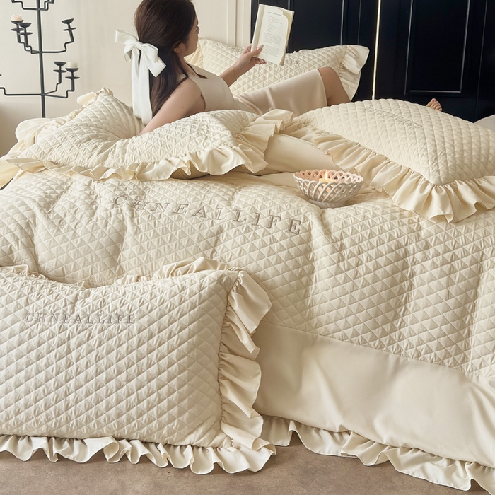 91家纺网 家纺一手货源 找家纺 豪美鑫 2026新款绗缝绣花四件套-可可小姐系列 可可小姐-香槟色