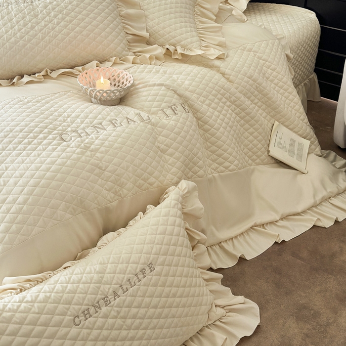 91家纺网 家纺一手货源 找家纺 豪美鑫 2026新款绗缝绣花四件套-可可小姐系列 可可小姐-香槟色