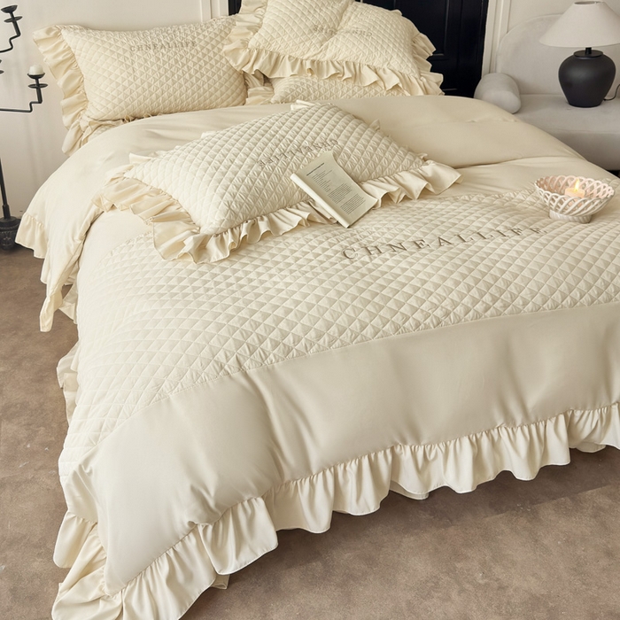 91家纺网 家纺一手货源 找家纺 豪美鑫 2026新款绗缝绣花四件套-可可小姐系列 可可小姐-香槟色