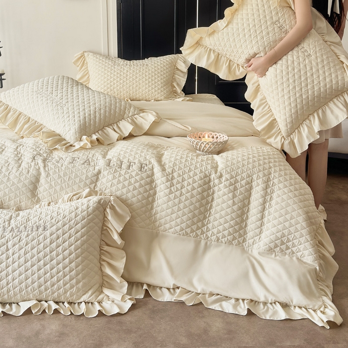 91家纺网 家纺一手货源 找家纺 豪美鑫 2026新款绗缝绣花四件套-可可小姐系列 可可小姐-香槟色