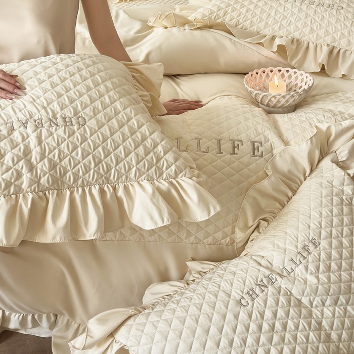 91家纺网 家纺一手货源 找家纺 豪美鑫 2026新款绗缝绣花四件套-可可小姐系列 可可小姐-香槟色