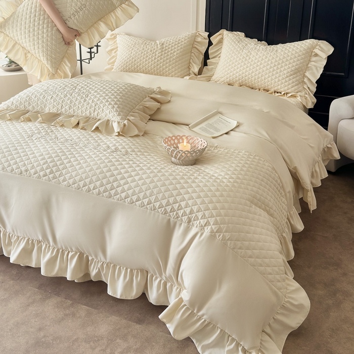 91家纺网 家纺一手货源 找家纺 豪美鑫 2026新款绗缝绣花四件套-可可小姐系列 可可小姐-香槟色