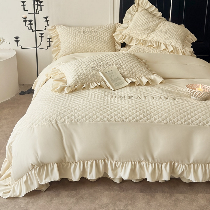 91家纺网 家纺一手货源 找家纺 豪美鑫 2026新款绗缝绣花四件套-可可小姐系列 可可小姐-香槟色