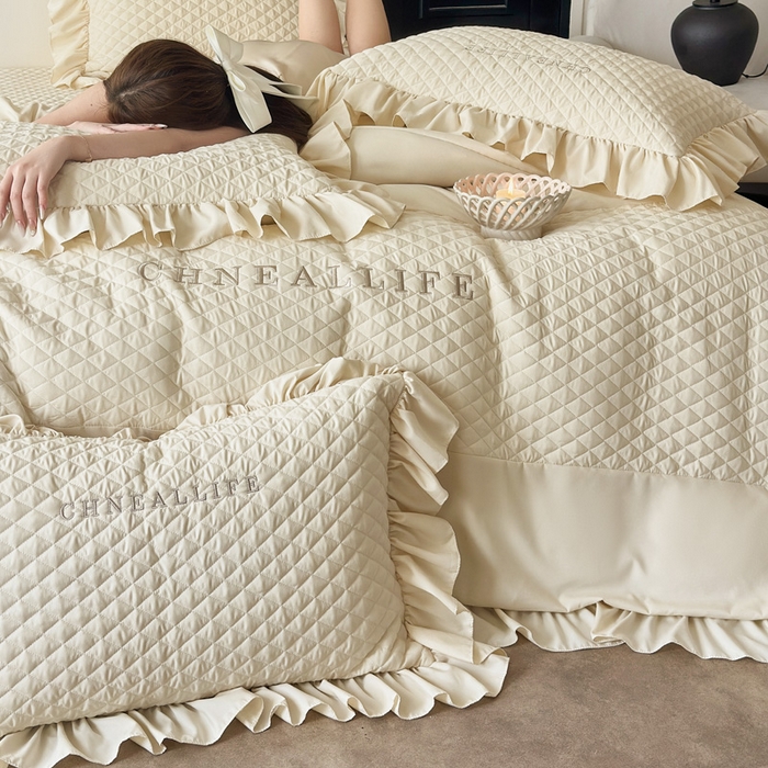 91家纺网 家纺一手货源 找家纺 豪美鑫 2026新款绗缝绣花四件套-可可小姐系列 可可小姐-香槟色