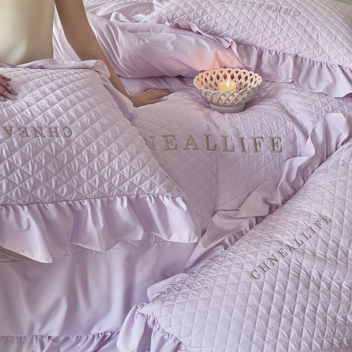 91家纺网 家纺一手货源 找家纺 豪美鑫 2026新款绗缝绣花四件套-可可小姐系列 可可小姐-淡紫色