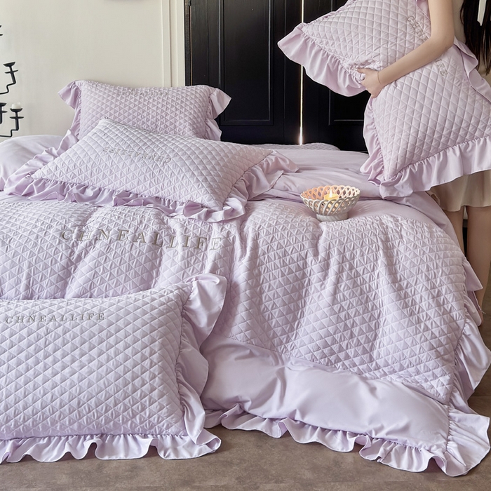 91家纺网 家纺一手货源 找家纺 豪美鑫 2026新款绗缝绣花四件套-可可小姐系列 可可小姐-淡紫色