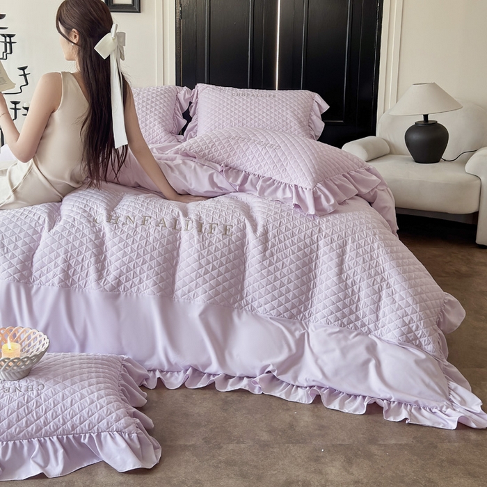 91家纺网 家纺一手货源 找家纺 豪美鑫 2026新款绗缝绣花四件套-可可小姐系列 可可小姐-淡紫色