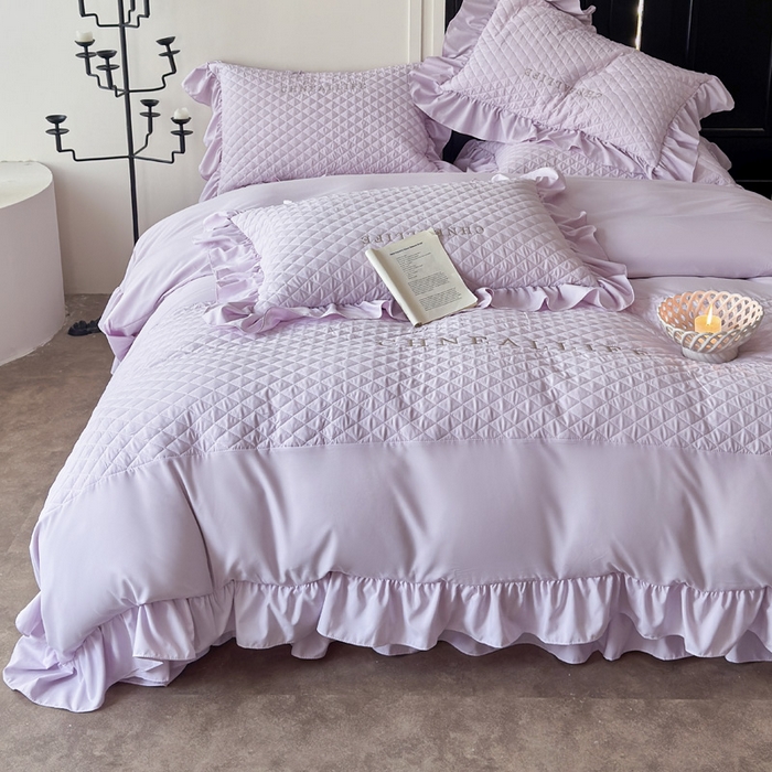 91家纺网 家纺一手货源 找家纺 豪美鑫 2026新款绗缝绣花四件套-可可小姐系列 可可小姐-淡紫色