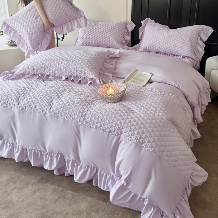 91家纺网 家纺一手货源 找家纺 豪美鑫 2026新款绗缝绣花四件套-可可小姐系列 可可小姐-淡紫色