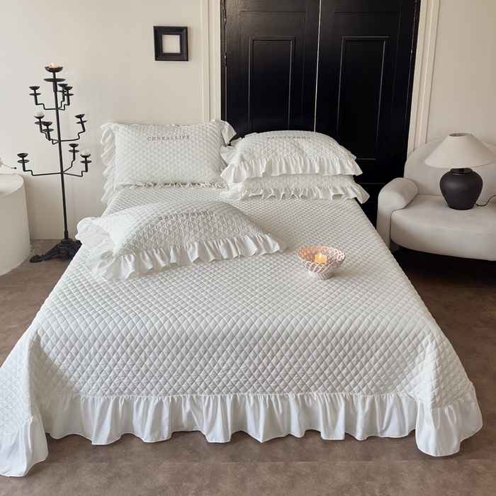 91家纺网 家纺一手货源 找家纺 豪美鑫 2026新款绗缝绣花四件套-可可小姐系列 可可小姐-奶白