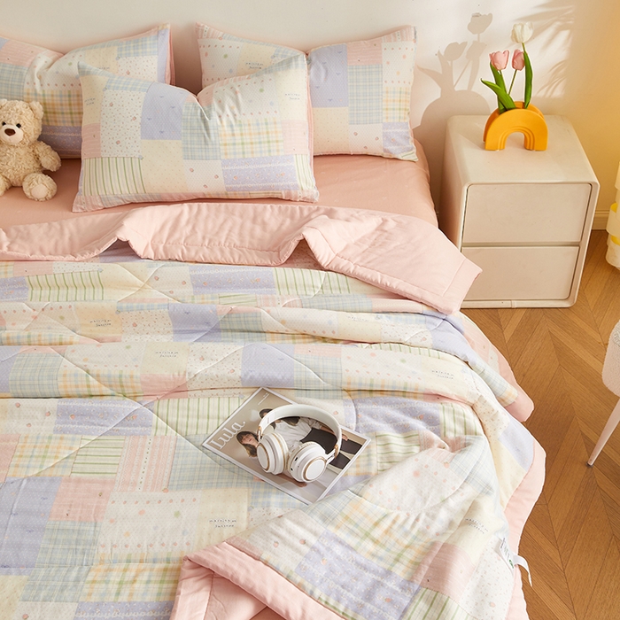 91家纺网 家纺一手货源 找家纺 铺尚美家纺 2026新款全棉双层纱夏被被子被芯 秋日集 粉