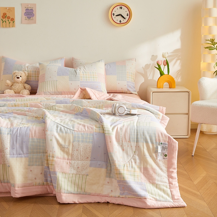 91家纺网 家纺一手货源 找家纺 铺尚美家纺 2026新款全棉双层纱夏被被子被芯 秋日集 粉