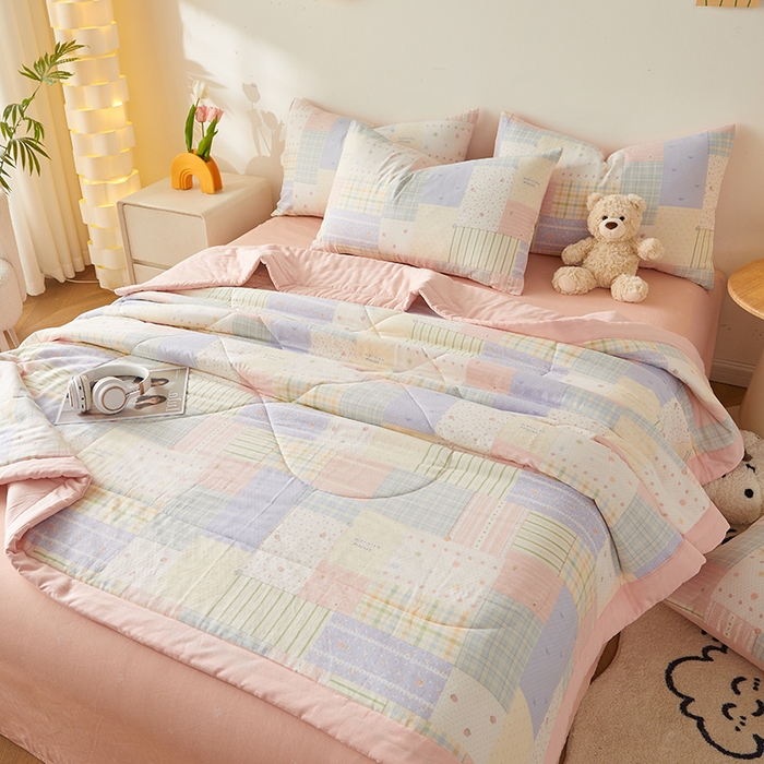 91家纺网 家纺一手货源 找家纺 铺尚美家纺 2026新款全棉双层纱夏被被子被芯 秋日集 粉