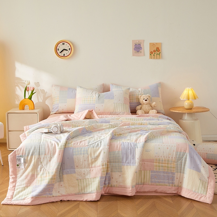 91家纺网 家纺一手货源 找家纺 铺尚美家纺 2026新款全棉双层纱夏被被子被芯 秋日集 粉