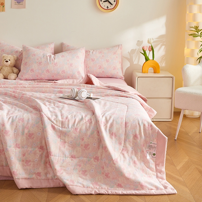 91家纺网 家纺一手货源 找家纺 铺尚美家纺 2026新款全棉双层纱夏被被子被芯 芙蓉 粉