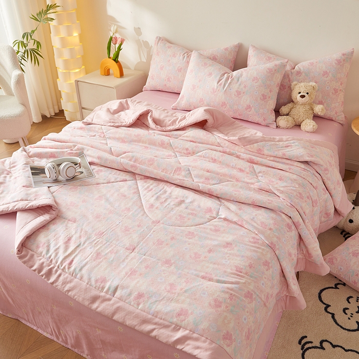 91家纺网 家纺一手货源 找家纺 铺尚美家纺 2026新款全棉双层纱夏被被子被芯 芙蓉 粉