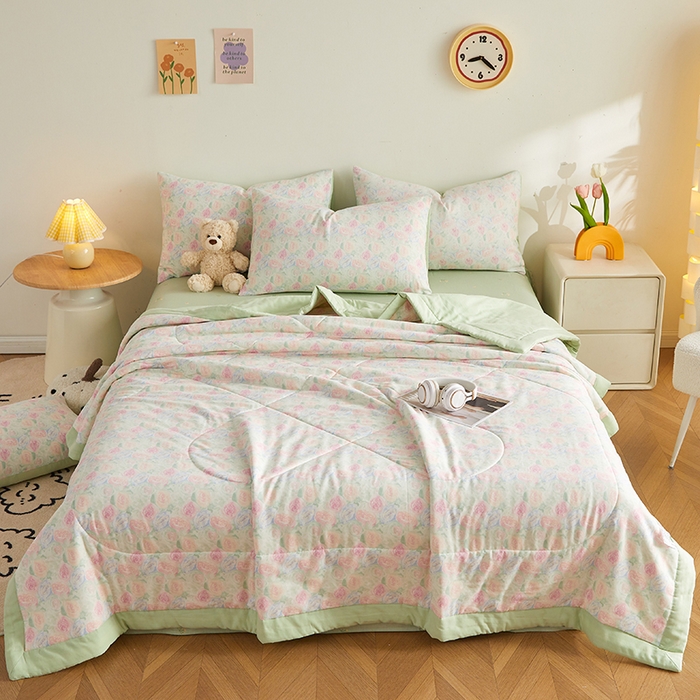 91家纺网 家纺一手货源 找家纺 铺尚美家纺 2026新款全棉双层纱夏被被子被芯 春晓 绿