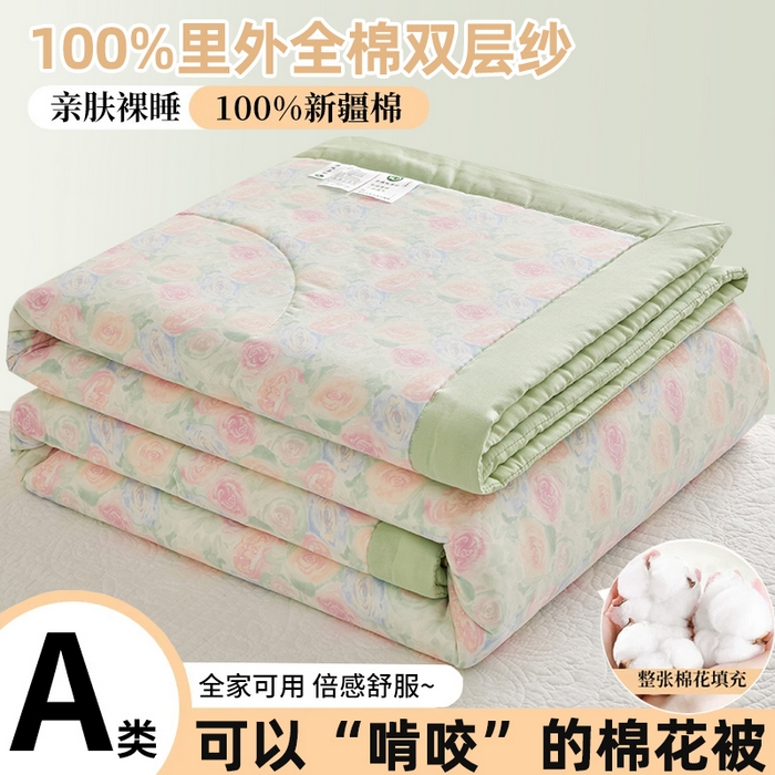 铺尚美家纺 2026新款全棉双层纱夏被被子被芯 春晓 绿