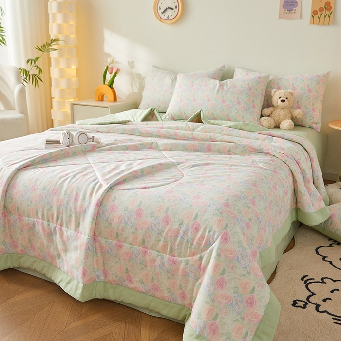 91家纺网 家纺一手货源 找家纺 铺尚美家纺 2026新款全棉双层纱夏被被子被芯 春晓 绿