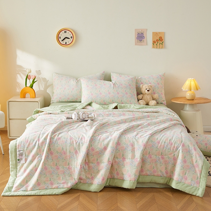 91家纺网 家纺一手货源 找家纺 铺尚美家纺 2026新款全棉双层纱夏被被子被芯 春晓 绿