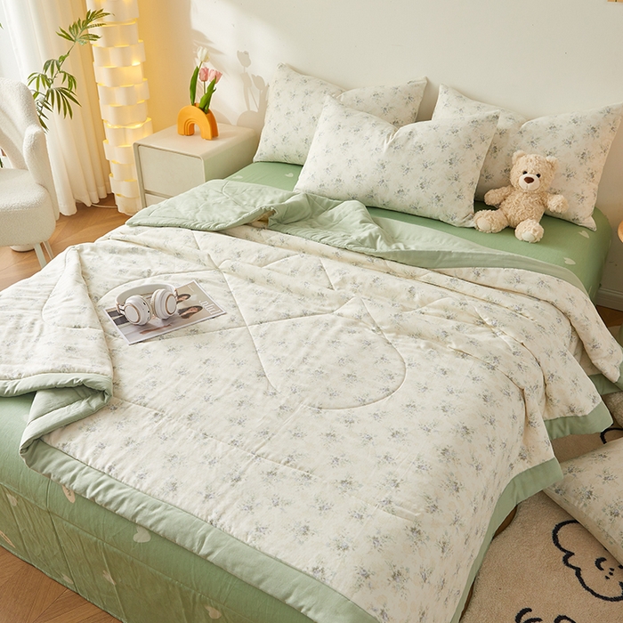 91家纺网 家纺一手货源 找家纺 铺尚美家纺 2026新款全棉双层纱夏被被子被芯 柒月绿