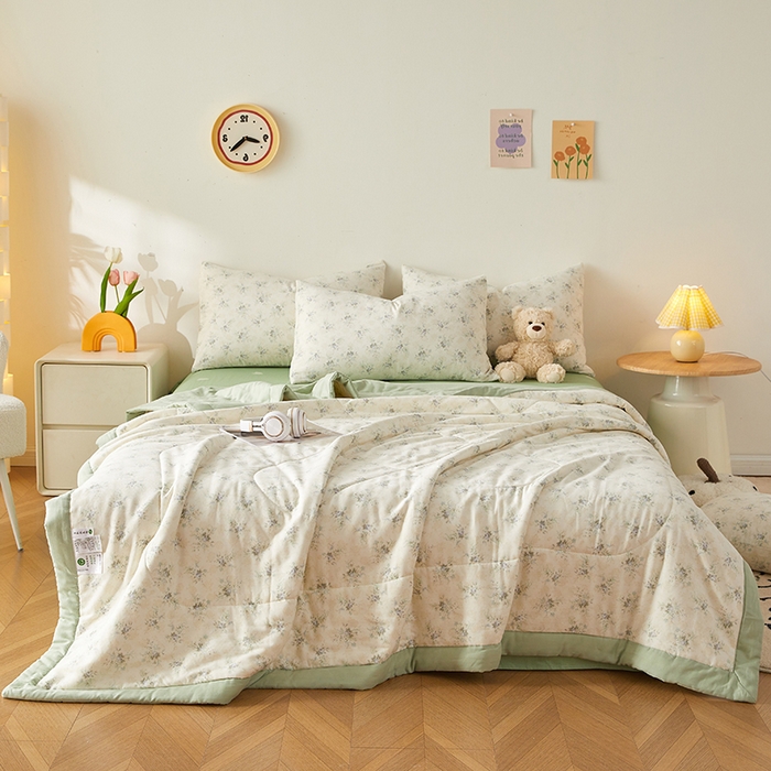 91家纺网 家纺一手货源 找家纺 铺尚美家纺 2026新款全棉双层纱夏被被子被芯 柒月绿