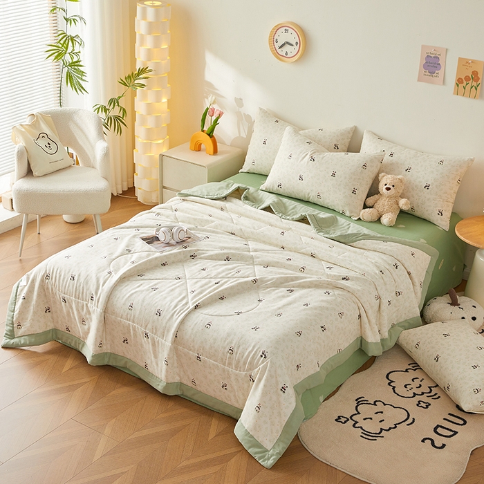 91家纺网 家纺一手货源 找家纺 铺尚美家纺 2026新款全棉双层纱夏被被子被芯 福宝熊猫