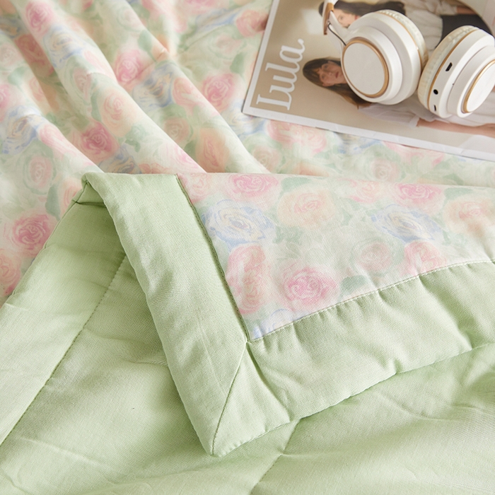 91家纺网 家纺一手货源 找家纺 铺尚美家纺 2026新款全棉双层纱夏被被子被芯 春晓 绿