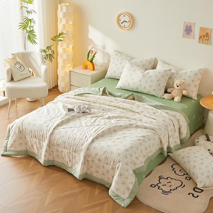 91家纺网 家纺一手货源 找家纺 铺尚美家纺 2026新款全棉双层纱夏被被子被芯 柒月绿